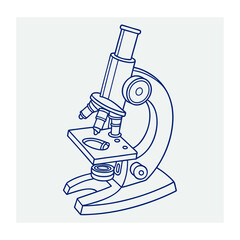 Minimal Line-Art Microscope Illustration – Blue Toned Scientific Icon for Education, Research, and Laboratory Use, Microscope Line Icon, Lab Equipment Vector, Science Tool Illustration

