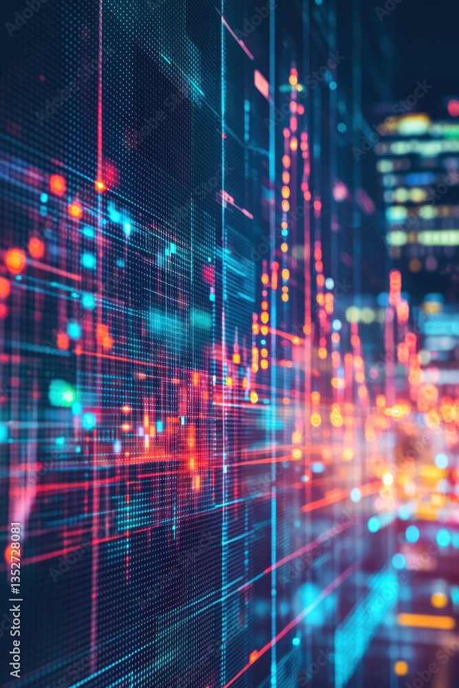 Poster financial data surge: an abstract digital rendering showcasing a vibrant network of financial data v