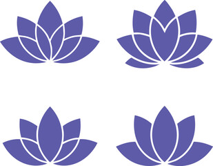 Purple lotus flower icon set in flat minimalist style