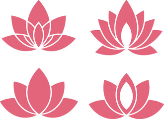 Fototapeta premium Stylized pink lotus flower icons in flat symmetrical design