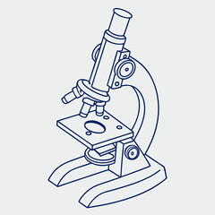 Minimal Line-Art Microscope Illustration – Blue Toned Scientific Icon for Education, Research, and Laboratory Use, Microscope Line Icon, Lab Equipment Vector, Science Tool Illustration
