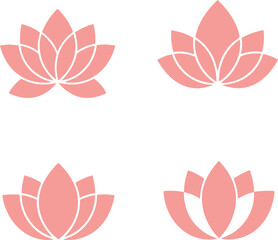 Soft coral lotus flower icons in minimalist flat style
