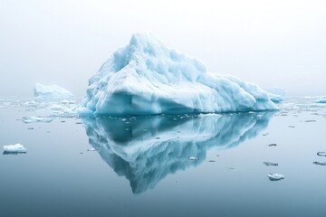 Obraz premium A large iceberg reflects in the calm cold waters of the ocean