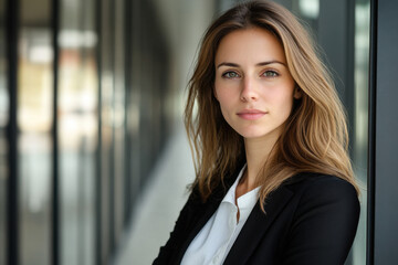 Confident businesswoman posing in modern office building