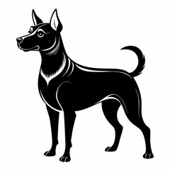 Dog Stand Up Silhouette Vector – Strong and Alert Canine Illustration, Standing Dog Silhouette – Black Vector Art, Alert Dog Icon – Guard Canine Illustration, Dog Outline Vector – Pet Silhouette