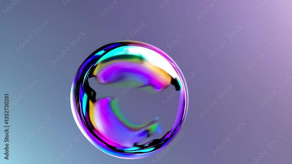 Poster Iridescent soap bubble with colorful reflections on a gradient background. Abstract art concept