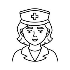 Line Art of Nurse in Uniform with Cross Cap – Symbol of Healthcare and Nursing Care, Nurse Line Icon, Healthcare Worker Symbol, Nursing Care Vector
