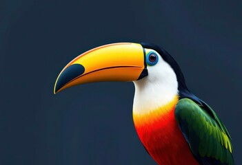 Naklejka premium Vibrant toucan with colorful beak and plumage in minimalist flat vector art style, minimalist, vector