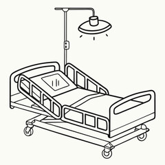 Minimal Line Art of Mobile Hospital Bed with Light – Symbol of Patient Care and Medical Facilities, Hospital Bed Icon, Patient Care Symbol, Medical Facility Vector
