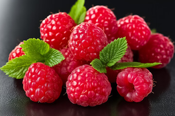 Close up of Raspberries. Fresh juicy raspberries bright on isolated background.