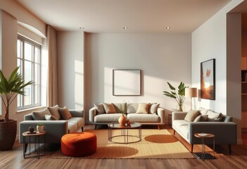 Fototapeta premium Warm, earthy tones in a modern minimalist living room, color palette, home