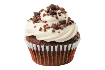 Chocolate chip cupcake with cream frosting and chocolate sprinkles, cut out