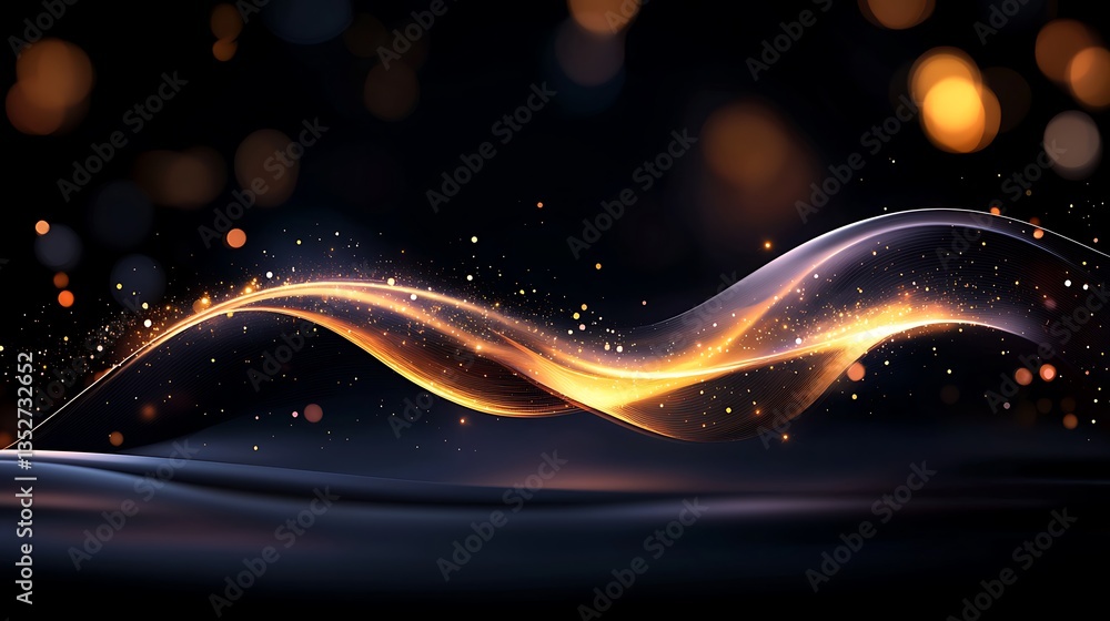Poster abstract golden waves background with sparkling particles