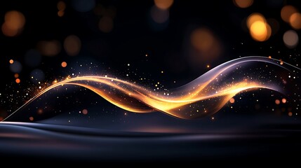 Fototapeta premium Abstract Golden Waves Background with Sparkling Particles