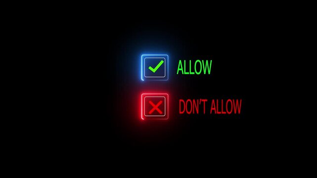 Right mark and reject mark sign animation background right, reject digital decision in corporate workflow interface, featuring modern process control, technology driven validation tools and neon line