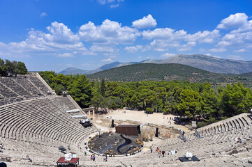 The Epidaurus Ancient Theatre is a theatre in the Greek old city of Epidaurus,summertime