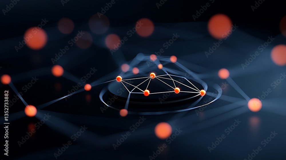 Aufkleber abstract interconnected network background with glowing orange nodes