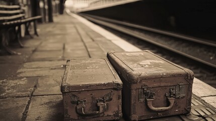 vintage suitcases on a platform 