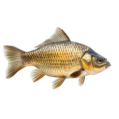 Live crucian carp fish displayed on Transparent background in a detailed and vibrant manner, Crucian carp live fishisolated on PNG background