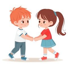 Cute kids holding hands. Childhood friendship. Vector illustration