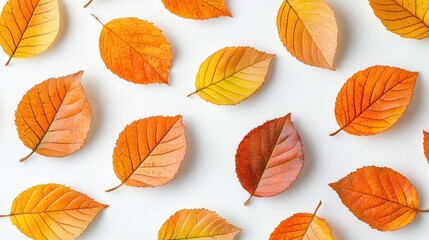 Obraz premium Autumn leaves pattern. Oranges, yellows, reds on a white background
