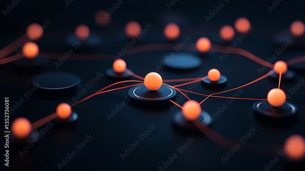 Aufkleber abstract network of interconnected glowing orange nodes and lines