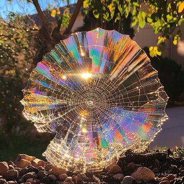 Iridescent glass shard suncatcher garden autumn