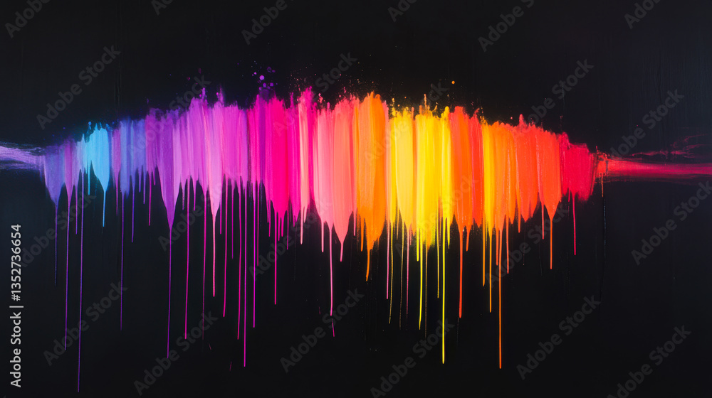 Poster vibrant drips of color cascade from a dark background creating a striking visual contrast in contemp