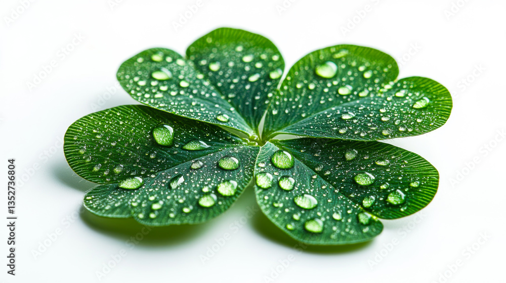 Poster fresh clover leaf with water droplets resting on a light background in a natural setting