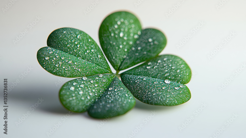 Poster fresh clover leaf with water droplets resting on a light background in a natural setting