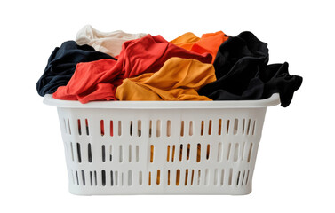 Overflowing laundry basket with colorful clothes, cut out
