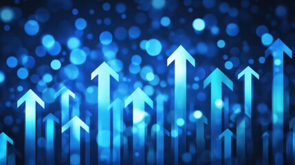Dynamic Blue Background with Upward Arrows and Bokeh Effect