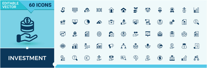 Investment simple icon. Included financial, income, economy, bank, stock, profit, finance and more. Icons for application. Invest icon. Editable vector outline and solid icons.
