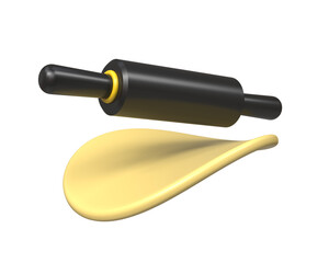 The rolling pin rolls out the dough. 3d rolling pin icon. Cooking concept. An illustration for a recipe book. 3D rendering. Cartoon minimalistic style
