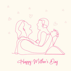 continuous line drawing of mother holding her baby, line art vector illustration, mother and child Line art, Mother's day line art, Happy mother day