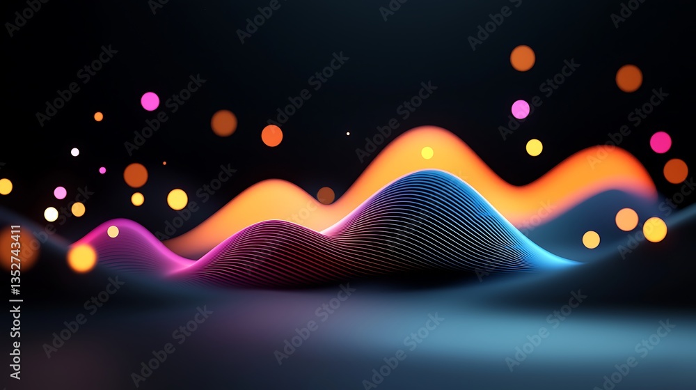 Poster abstract representation of illuminated waves in a dark background
