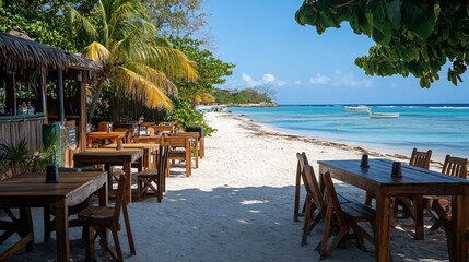 Beachfront Restaurant on a Tropical Island Paradise