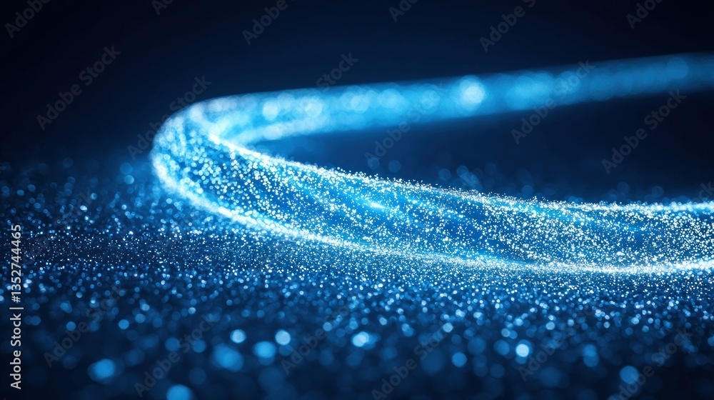 Poster blue particle flow on dark backdrop; sparkles evoke tech or sci-fi themes