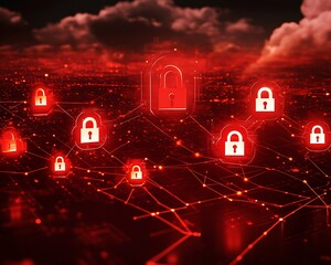 Connected glowing padlocks represent internet security data protection globally