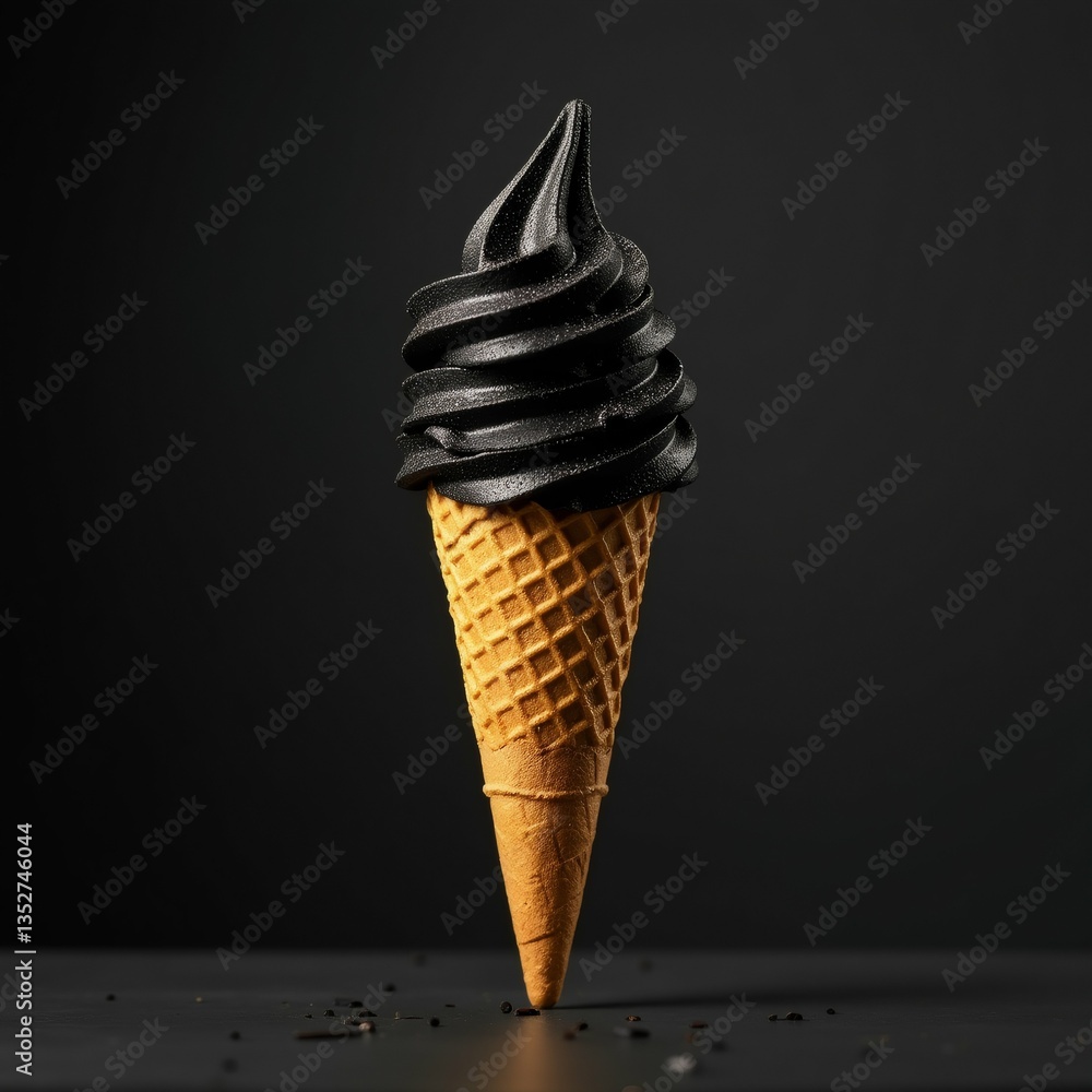 Poster close ice cream cone cone waffle like material has golden brown color top cone covered thick layer b