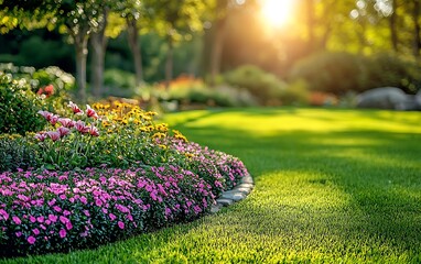 Vibrant Garden Landscape at Sunset