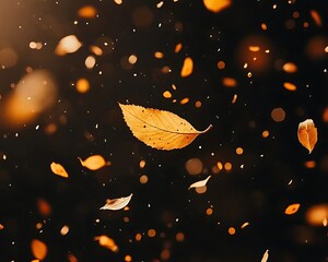 Floating golden leaves and bokeh creating a soft elegant background