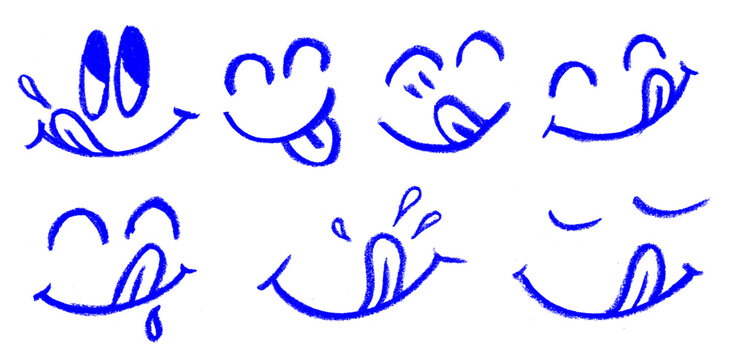 Yummy Food Smiley Crayon Chalk Drawing Vector Set