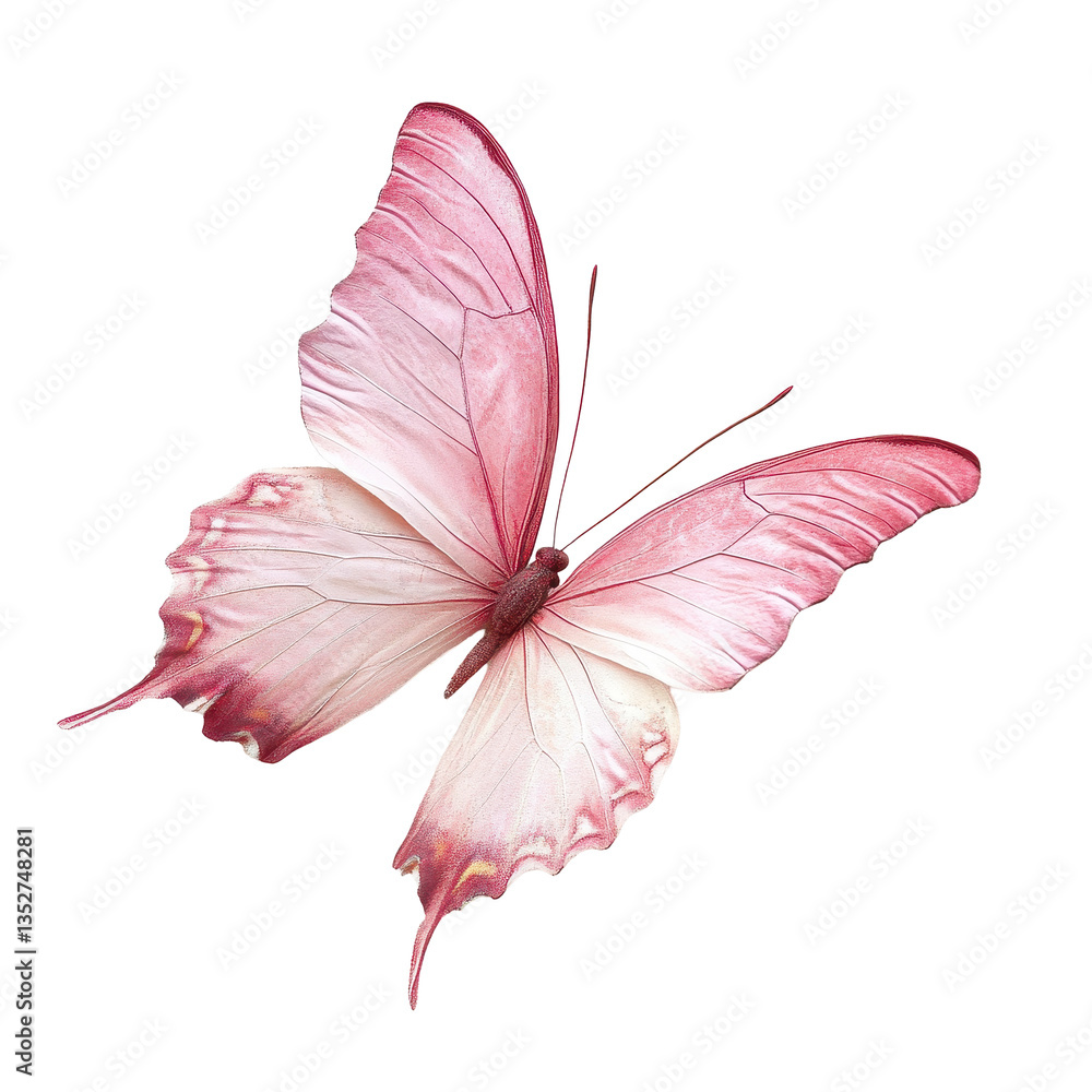 Poster delicate pink butterfly resting on a pristine transparent background in a serene and tranquil settin