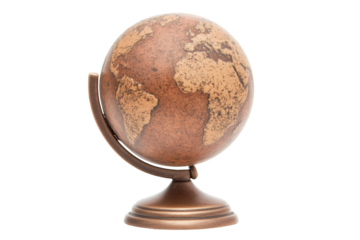Vintage earth globe with rustic texture on stand, cut out