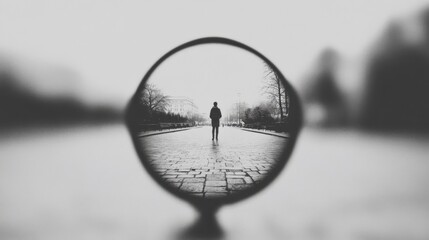 Person walking through a lens