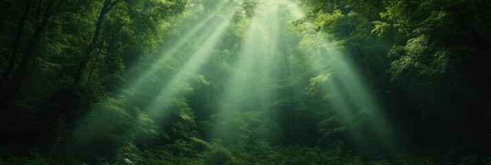 Sunlight Piercing Lush Forest Canopy