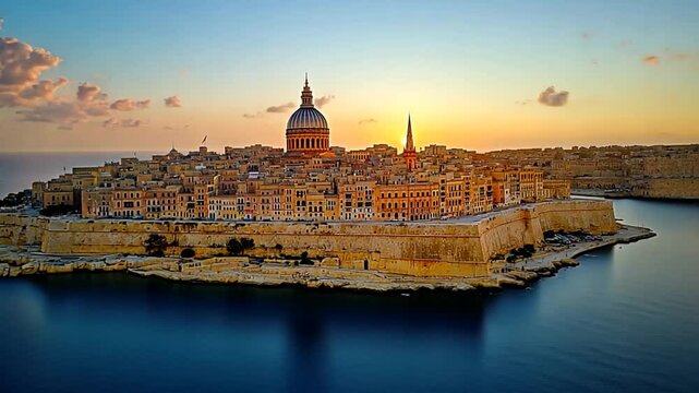 Valletta, Malta, Cityscape at Sunrise, Aerial View, Tourism