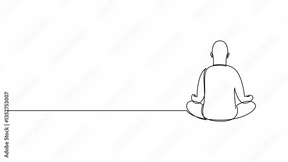 Poster self drawing simple animation of single continuous one line drawing of meditating man in lotus yoga 