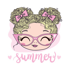 cute girl vector design. T-shirt print. Book illustrations for children. Romantic hand drawing poster. cartoon character